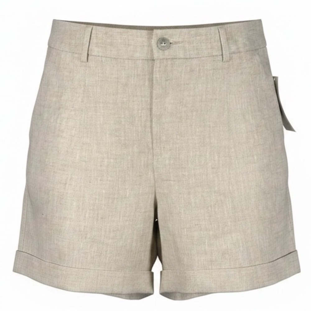 Karen Kane Women Oat Beige 100% Linen High Waist Cuffed Shorts Size 14 NEW